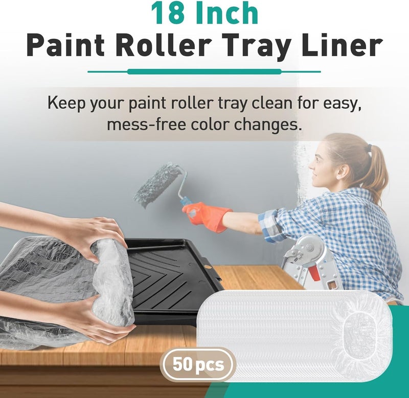 Gfdoso 50 Pcs Paint Tray Liners Disposable - 18 Inch Paint Roller Tray Liner Plastic Paint Tray Liners for House Painting Walls, Excluding Paint Trays - Image 2